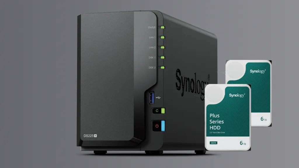 Servidor NAS Synology DS225+ | 2.5GbE Nativo y Nube Privada de Alta Velocidad con 2 discos de 6TB RAID 1